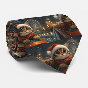 Bengal Cat Roller Coaster Christmas Tie