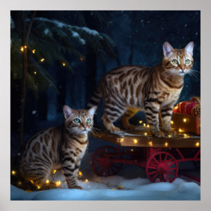 Bengal Cat Snowy Sleigh Ride Christmas Decor 