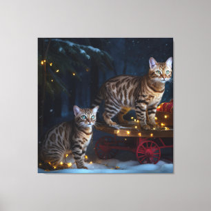 Bengal Cat Snowy Sleigh Ride Christmas Decor 