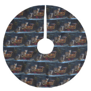 Bengal Cat Snowy Sleigh Ride Christmas Decor  Brushed Polyester Tree Skirt