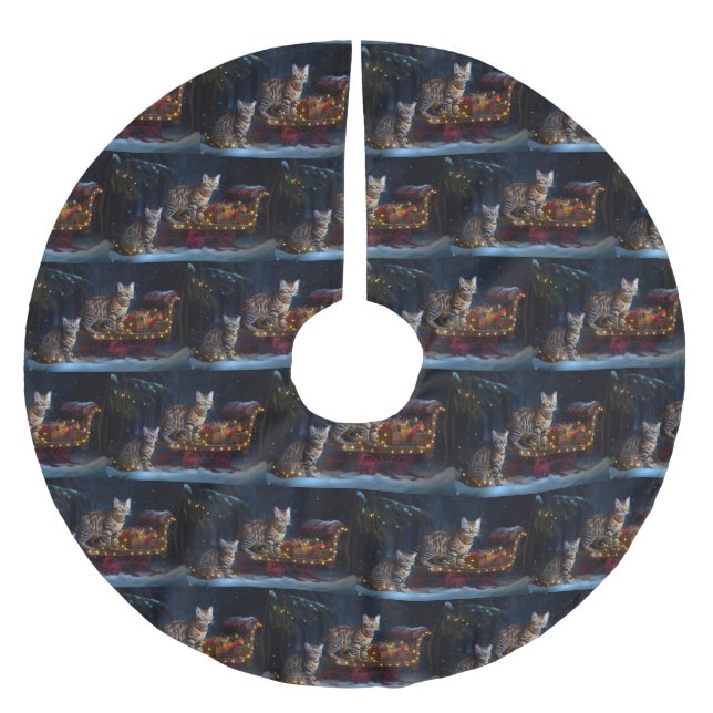 Bengal Cat Snowy Sleigh Ride Christmas Decor  Brushed Polyester Tree Skirt (Front)