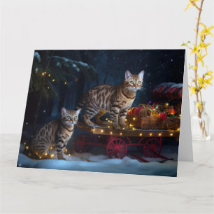 Bengal Cat Snowy Sleigh Ride Christmas Decor Card