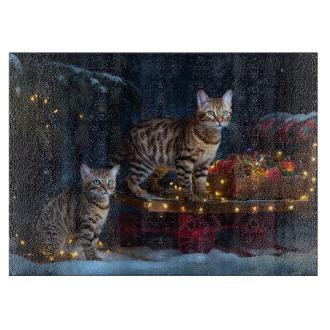 Bengal Cat Snowy Sleigh Ride Christmas Decor  Cutting Board (Front)