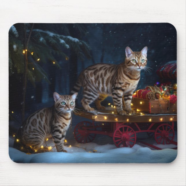 Bengal Cat Snowy Sleigh Ride Christmas Decor  Mouse Mat (Front)