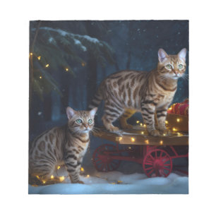 Bengal Cat Snowy Sleigh Ride Christmas Decor Notepad