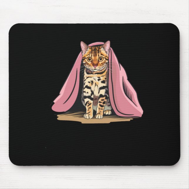 Bengal Cat Under A Pink Blanket Sticker  Mouse Mat (Front)