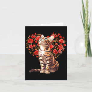 Bengal Cat Valentines Day Floral Heart Design For  Card