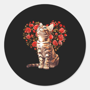 Bengal Cat Valentines Day Floral Heart Design For  Classic Round Sticker