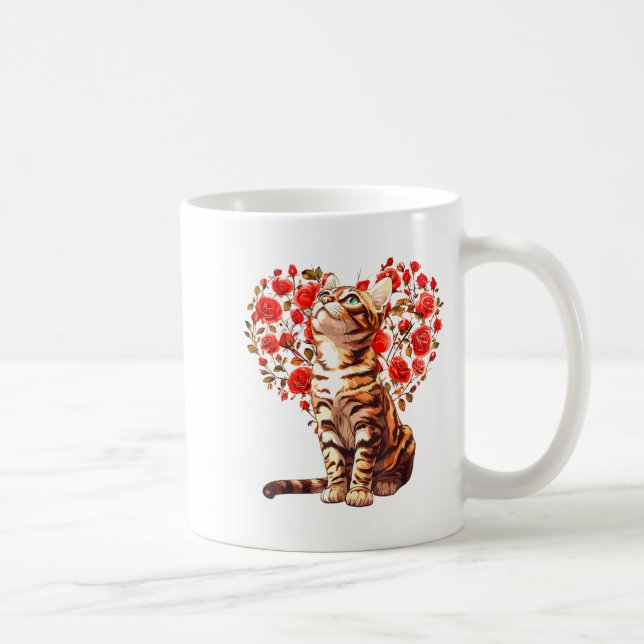 Bengal Cat Valentines Day Floral Heart Design For  Coffee Mug (Right)