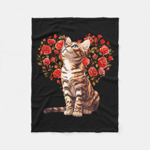 Bengal Cat Valentines Day Floral Heart Design For  Fleece Blanket
