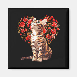 Bengal Cat Valentines Day Floral Heart Design For  Magnet