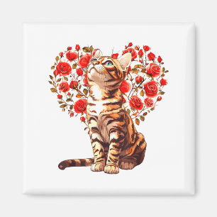 Bengal Cat Valentines Day Floral Heart Design For  Magnet