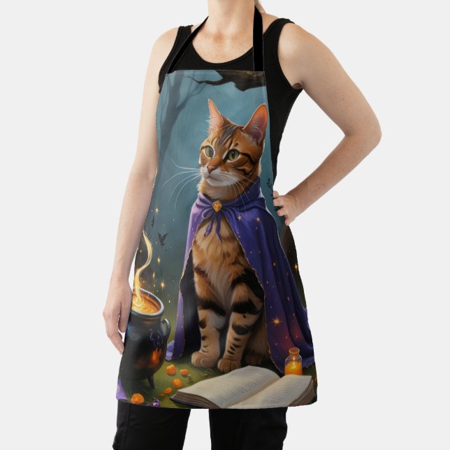 Bengal Cat Whimsical Halloween Painting  Apron (Insitu)