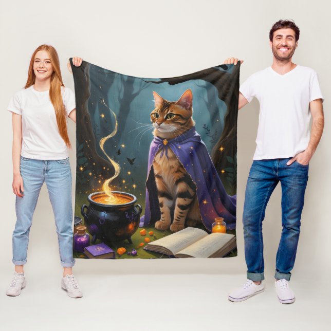 Bengal Cat Whimsical Halloween Painting  Fleece Blanket (In Situ)