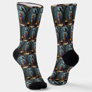 Bengal Cat Whimsical Halloween Painting Socks