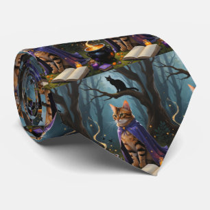 Bengal Cat Whimsical Halloween Painting Tie