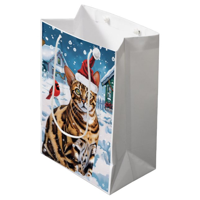 Bengal Cat Winter Wonderland Christmas Joy Medium Gift Bag (Front Angled)