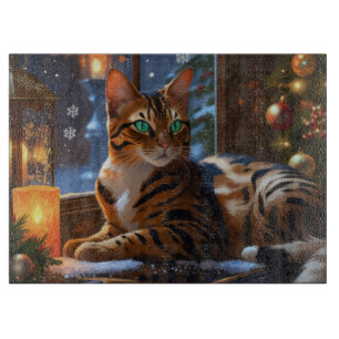 Bengal Cat With Christmas Lights Holiday Cutting Board