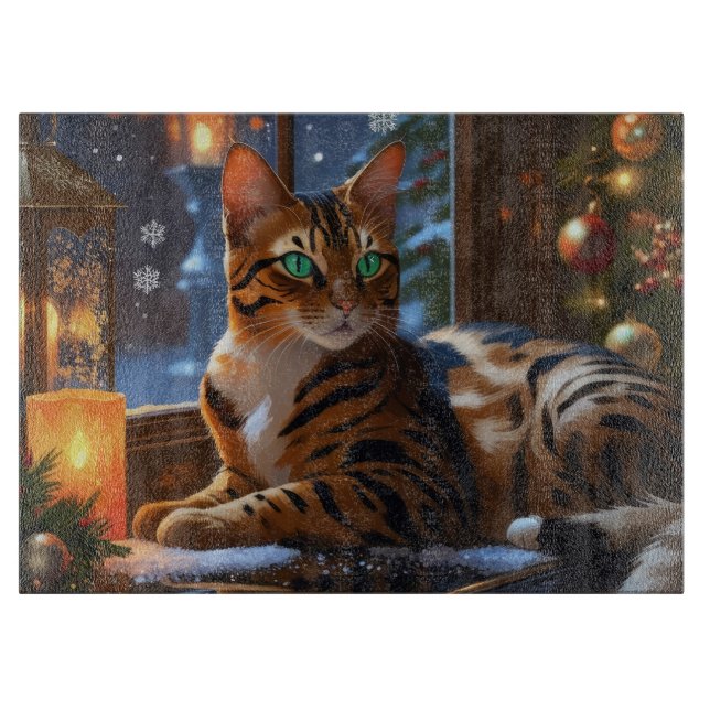 Bengal Cat With Christmas Lights Holiday Cutting Board (Front)