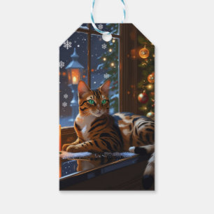 Bengal Cat With Christmas Lights Holiday Gift Tags