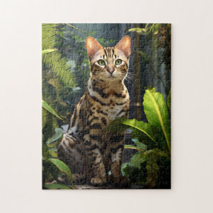 Bengal Cat with Green Foliage.  Jigsaw Puzzle