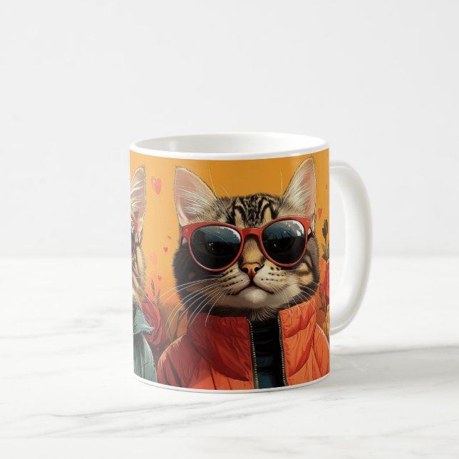 Bengal Cat With Heart Roses Valentine's Day Coffee Mug (Front Right)