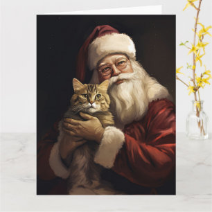 Bengal Cat with Santa Claus Festive Christmas Card