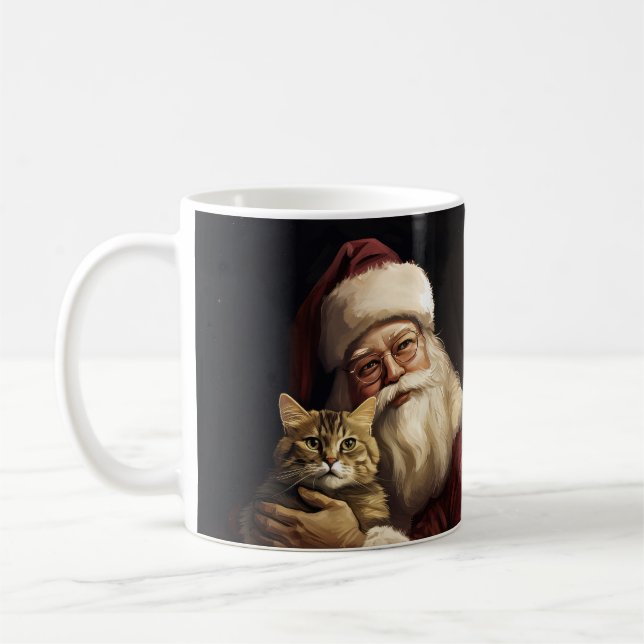 Bengal Cat with Santa Claus Festive Christmas Coffee Mug (Left)