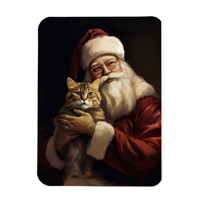 Bengal Cat with Santa Claus Festive Christmas Magnet (Vertical)