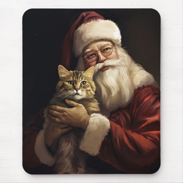 Bengal Cat with Santa Claus Festive Christmas Mouse Mat (Front)