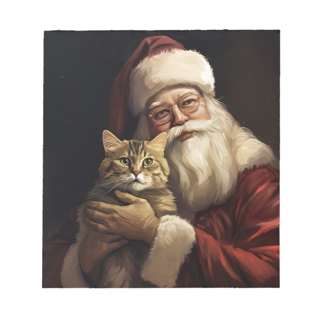 Bengal Cat with Santa Claus Festive Christmas Notepad (Front)