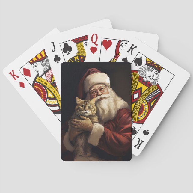 Bengal Cat with Santa Claus Festive Christmas Playing Cards (Back)