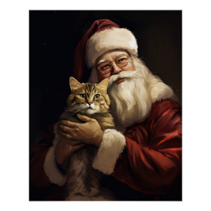 Bengal Cat with Santa Claus Festive Christmas Poster