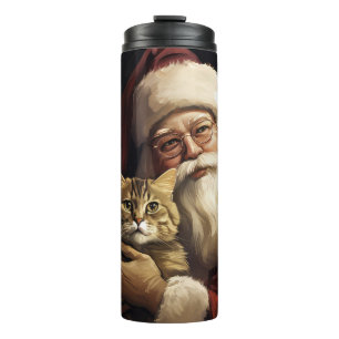 Bengal Cat with Santa Claus Festive Christmas Thermal Tumbler