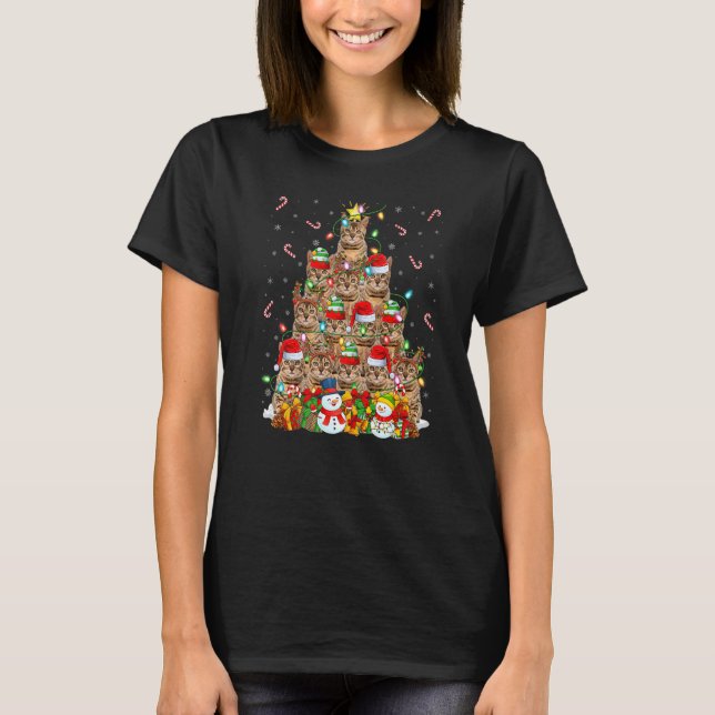 Bengal Cat Xmas Lighting Tree Santa Bengal Cat Chr T-Shirt (Front)