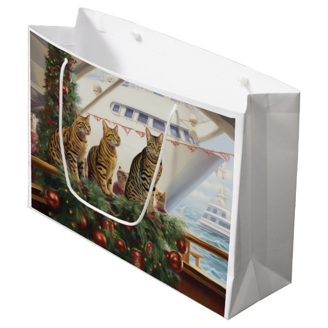 Bengal Cats Christmas Cruise: Pawsome Holiday Large Gift Bag (Front Angled)