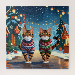 Bengal Cats Christmas Snow Holiday Jigsaw Puzzle