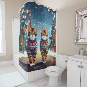 Bengal Cats Christmas Snow Holiday Shower Curtain