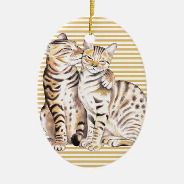 Bengal Cats Ochre Stripes Ceramic Tree Decoration (Front)