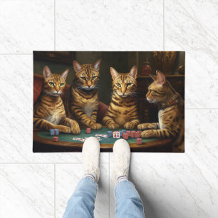 Bengal Cats Playing Poker Art Doormat
