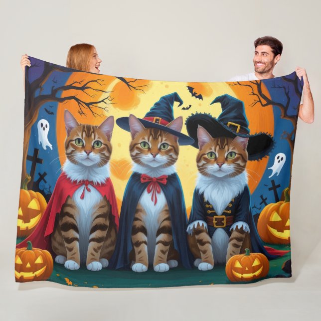 Bengal Cats Pumpkin Halloween Funny Fleece Blanket (In Situ)