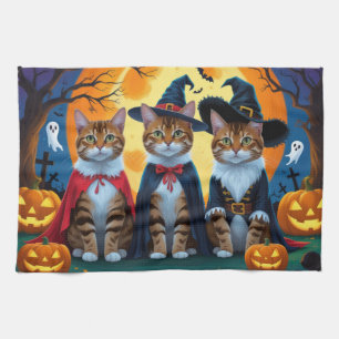 Bengal Cats Pumpkin Halloween Funny Tea Towel