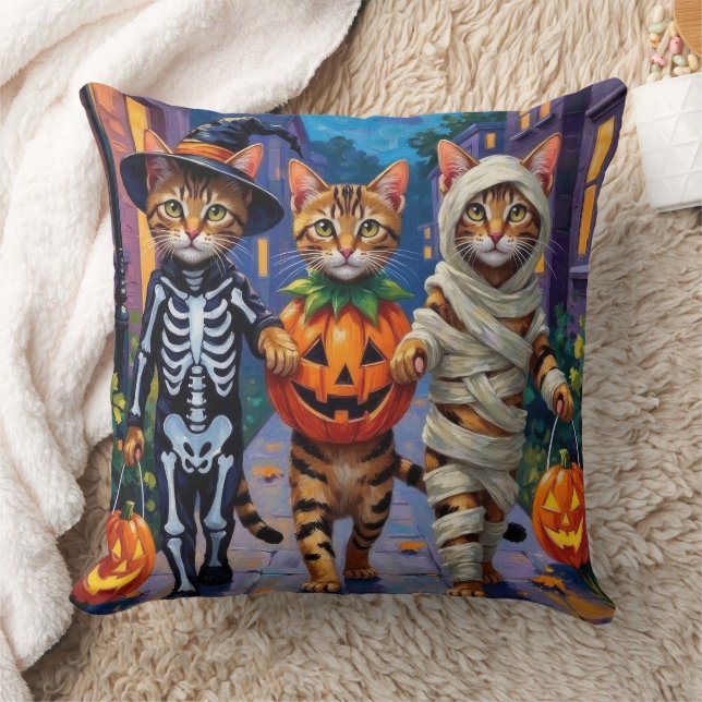 Bengal Cats Trick-or-Treating in Halloween Costume Cushion (Blanket)
