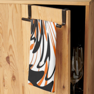 Bengal Colors Squiggly Orange and Black Lines Tea Towel