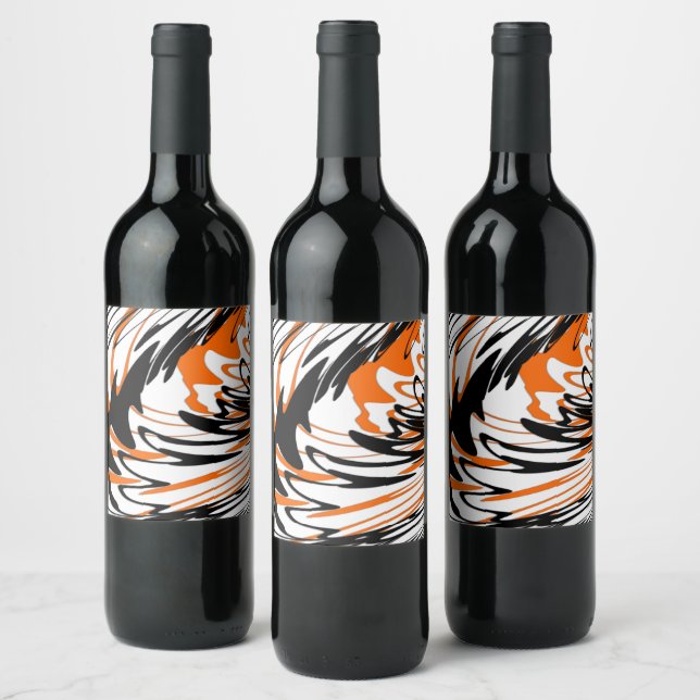 Bengal Colors Squiggly Orange and Black Lines Wine Label (Bottles)