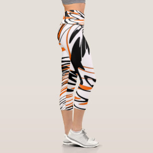 Bengal Colours Squiggly Orange and Black Lines Capri Leggings