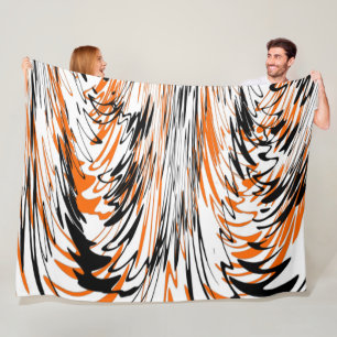 Bengal Colours Squiggly Orange and Black Lines Fleece Blanket