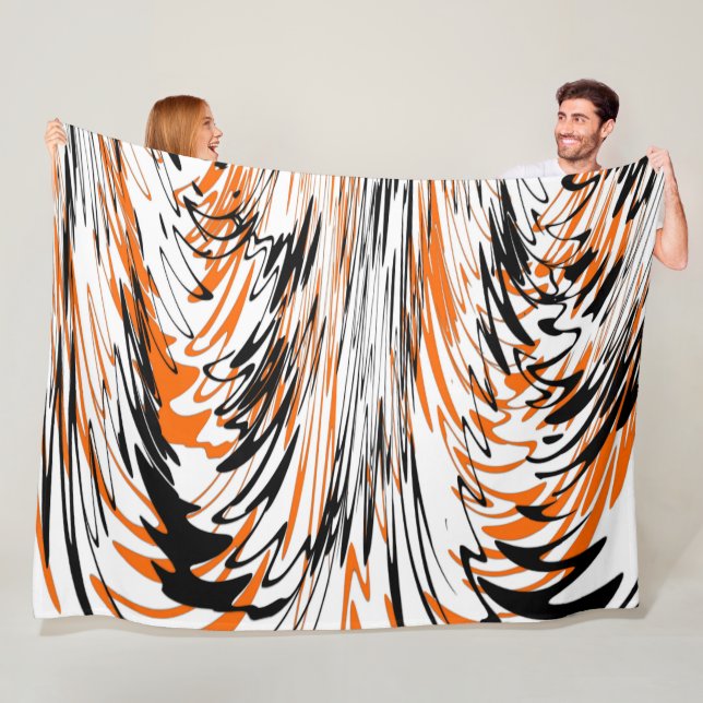 Bengal Colours Squiggly Orange and Black Lines Fleece Blanket (In Situ)
