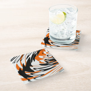 Bengal Colours Squiggly Orange and Black Lines Glass Coaster