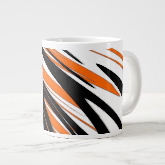 Bengal Colours Squiggly Orange and Black Lines Large Coffee Mug (Front Right)